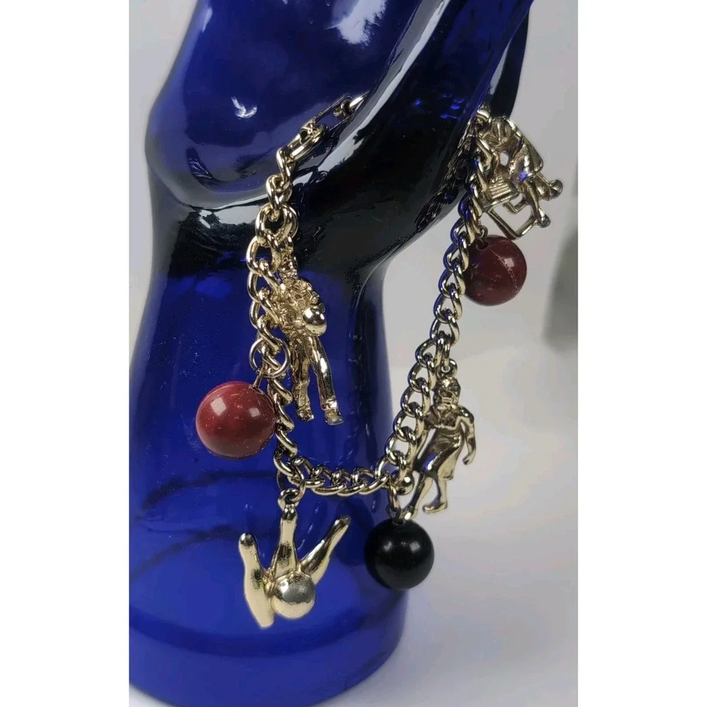 Vintage Bowling Gold Tone Charm Bracelet Classic Costume Jewelry Sports